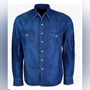 Blue Casual Button Down Shirt with Denim Texture